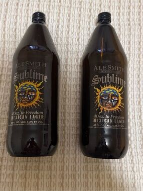 EMPTY Sublime Mexican Lager Collectors 40oz Brown Glass Bottle - Pair